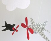 Baby Mobile, Airplanes in  Black, White, and Red with Houndstooth Pattern