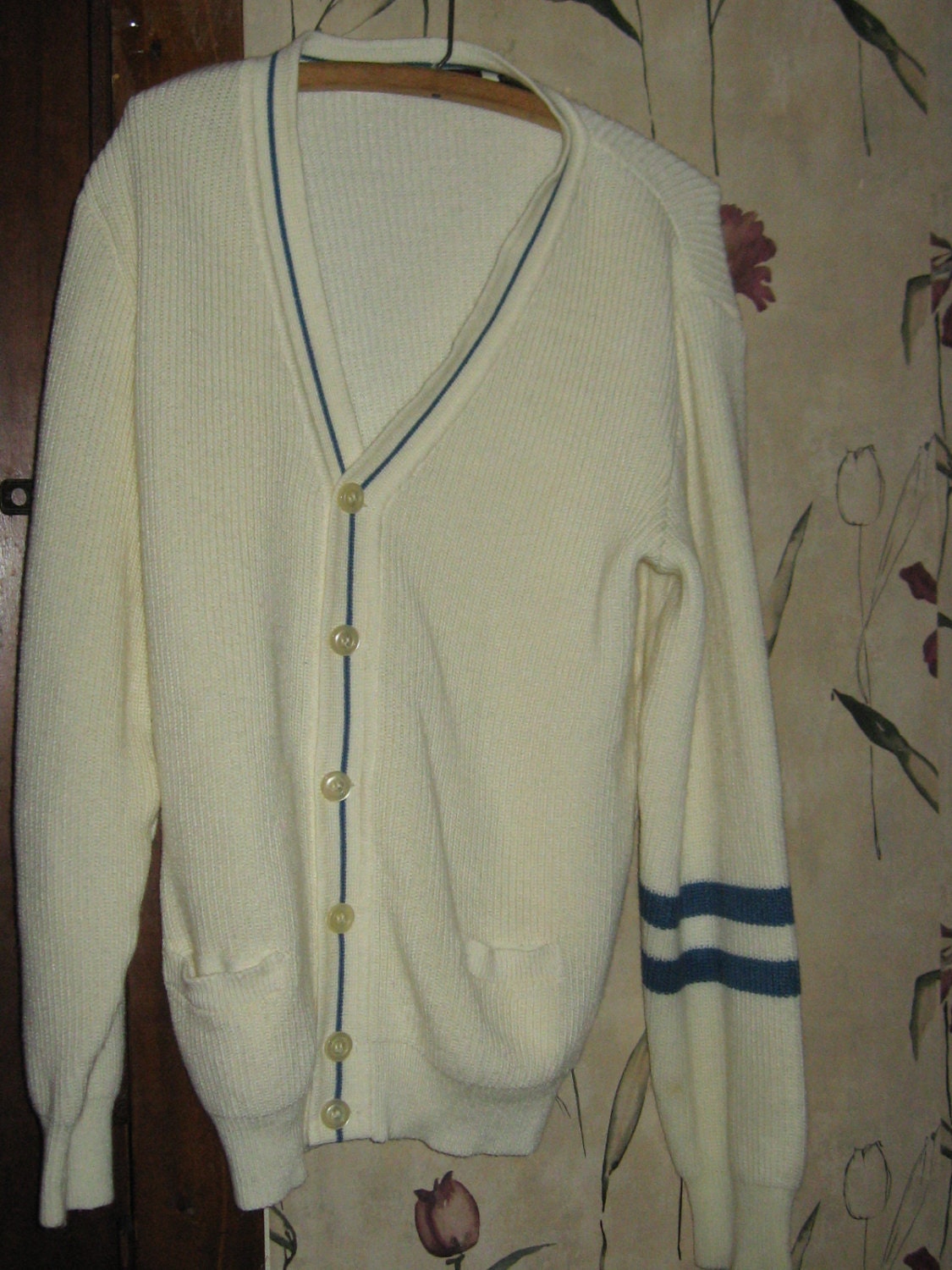 VINTAGE 80S preppy    LETTERMAN  style school cardigan sz  large