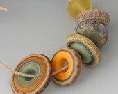 Rustic Odds 'n Ends - (6) Handmade Lampwork Beads - Sage, Black, Butternut