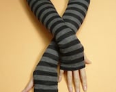 Striped Armwarmers with Thumb Holes, Black Grey Boho Hippie Fingerless Gloves, Tribal, Dance, Tattoo Covers, Ladie's Sleeves