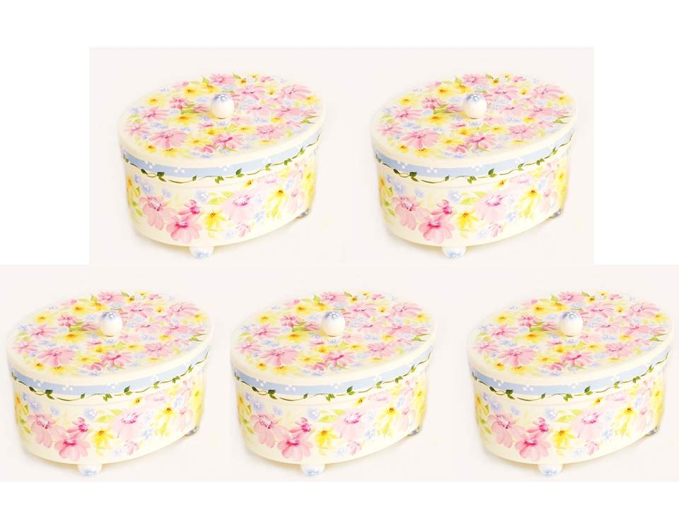 Bridesmaid Hat Boxes - 5 Personalized, Hand Painted Hat Boxes, Pastel Floral Design, Polka Dot Border  Oval 7.5 in, Maid Matron