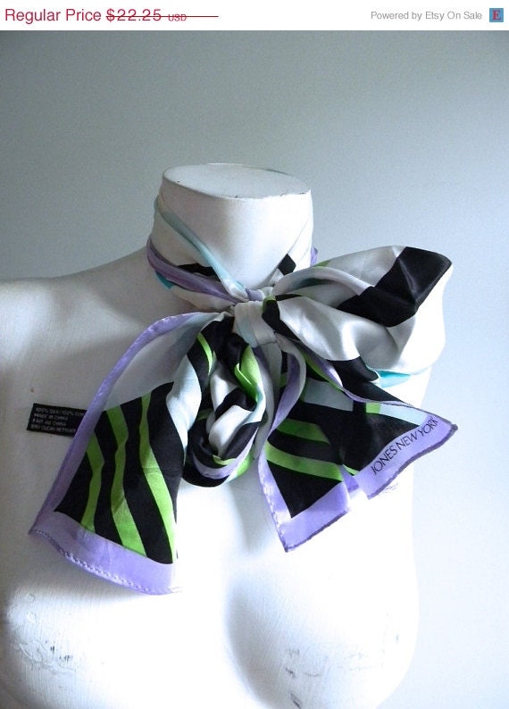 Memorial Day Weekend SALE vintage. 80s Jones of New York  Silk Scarf // Long Geometric Scarf