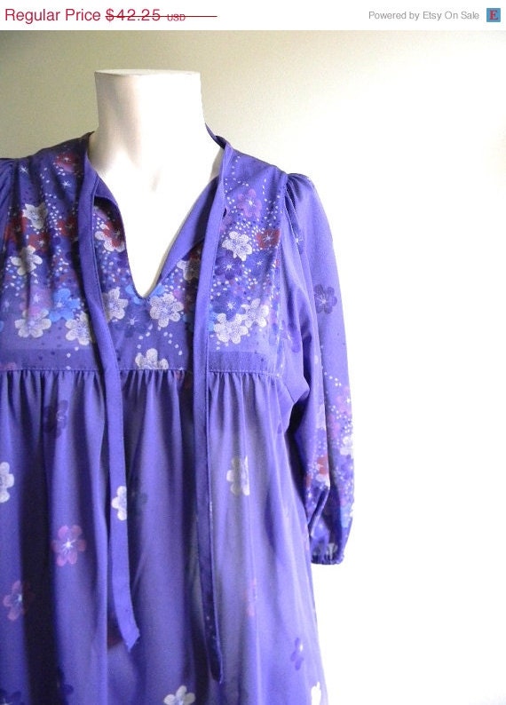 Memorial Day Weekend SALE vintage.70s Purple Sheer Tunic Dress / S M L