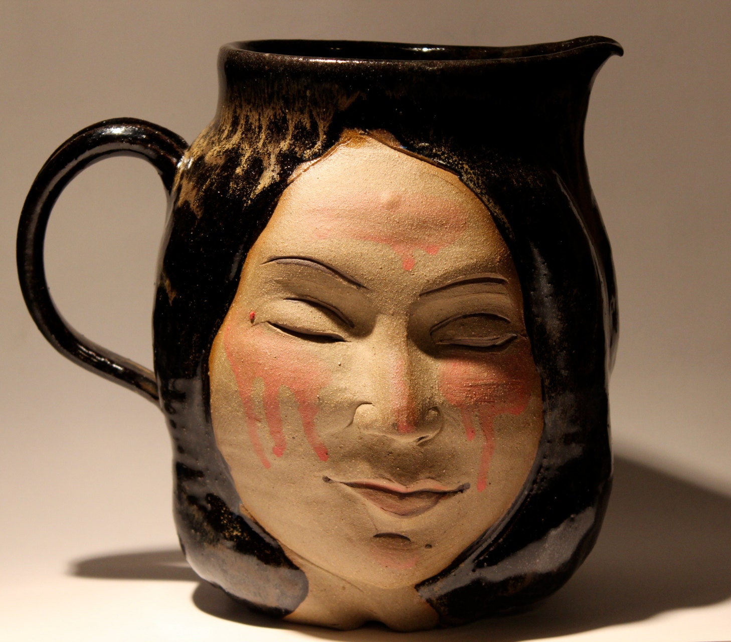 Ceramic Pitcher Head Sculpture Serving Art Goddess Face Vase Functional Pot