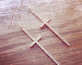 Rhinestone Cross Earrings - Light Rose Gold