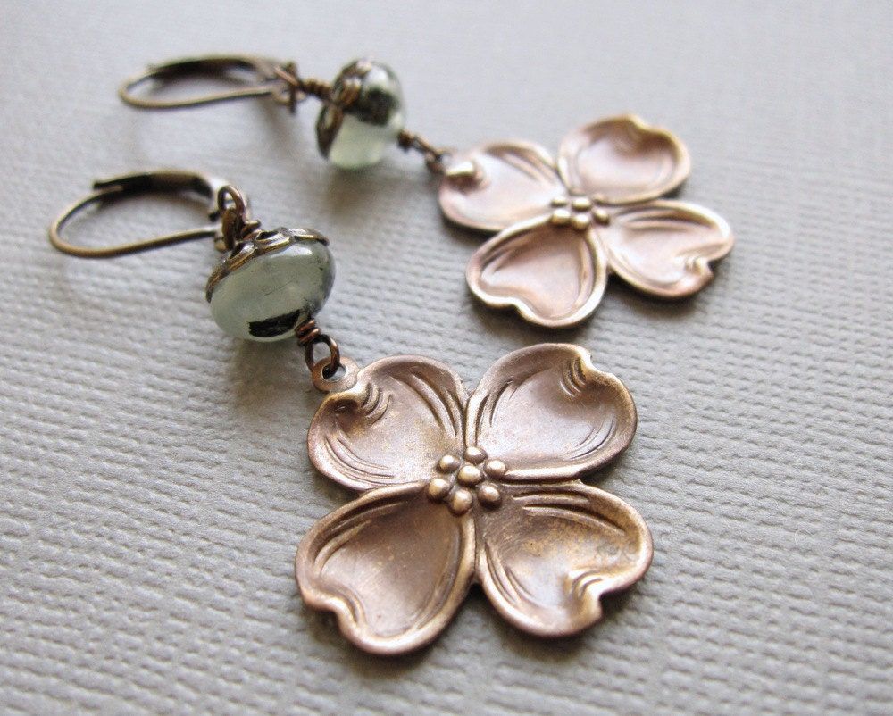 Dogwood Blossom Earrings Green Prehnite Flower Earrings