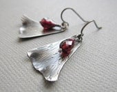 Flower Petal Sterling Silver Red Garnet Earrings