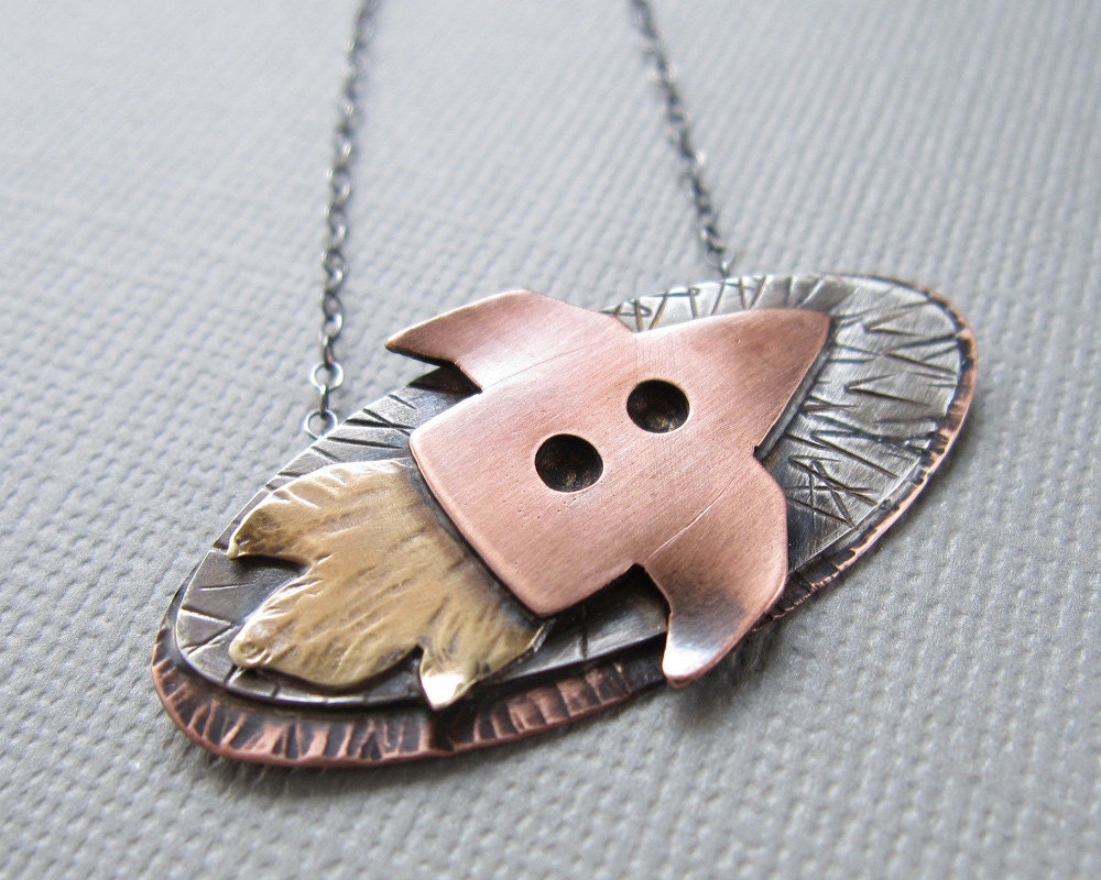 Spaceship Rocket Necklace Sterling Silver Copper