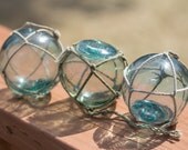 Glass Floats Fishing Net Floats 3, Authentic, Nautical decor, small with nets