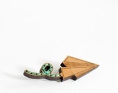 Wooden Paper Plane Brooch with turquoise stitching