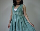 Sleeveless V-Neck Dusty Mint Green Light Cotton Vest Cardigan Blouse With Cotton Lace