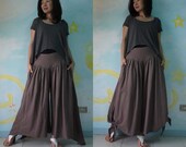 Wonderful day -  Hand Dyed Dark Dusty Cocoa Brown Medium Weight Cotton Asymmetrical Hem Harem Pants