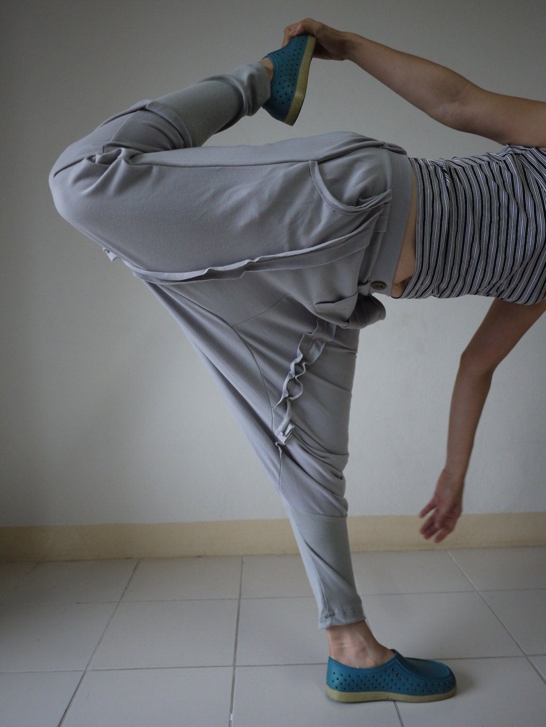 Unisex Ninja Harem Funky Grey Stretch Cotton Mix Polyester Pants With 2 Pockets