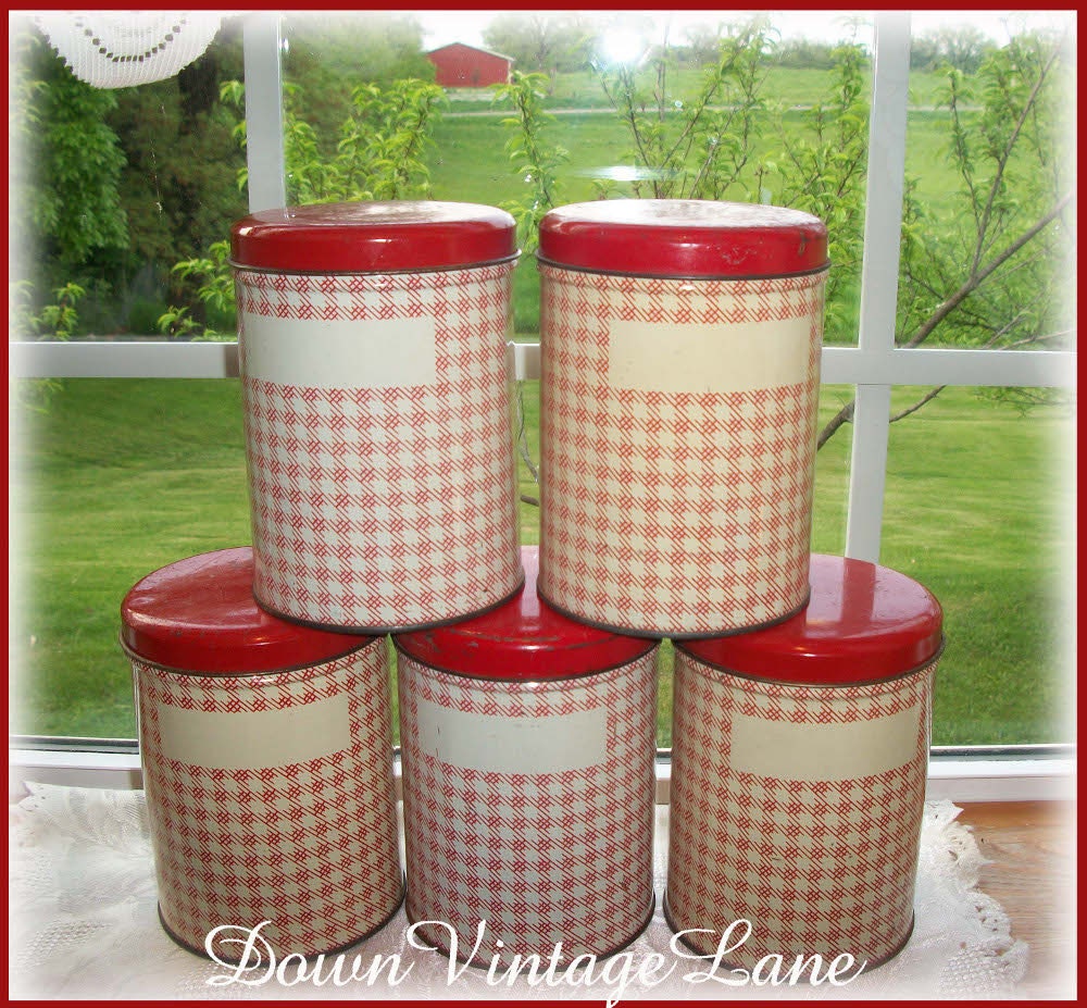 Vintage RED CANISTER Set of 5