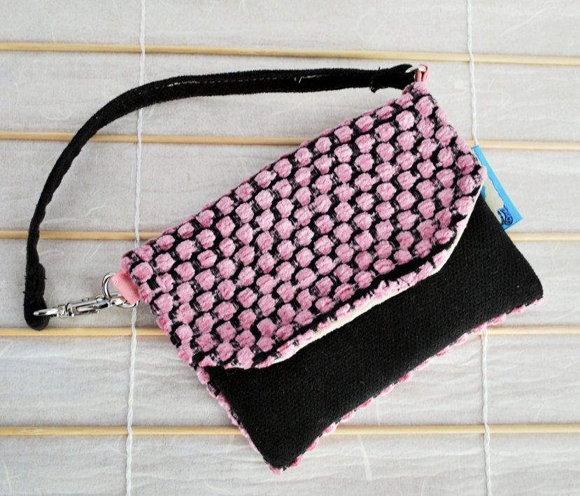 Streamlined Kyrie Cell Phone Purse - Nubby Pink and Sueded Black (Upcycled Materials)