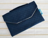 iPad Mini / Kindle Fire Padded Sleeve - Textured Navy and Gray (Upcycled Fabric)