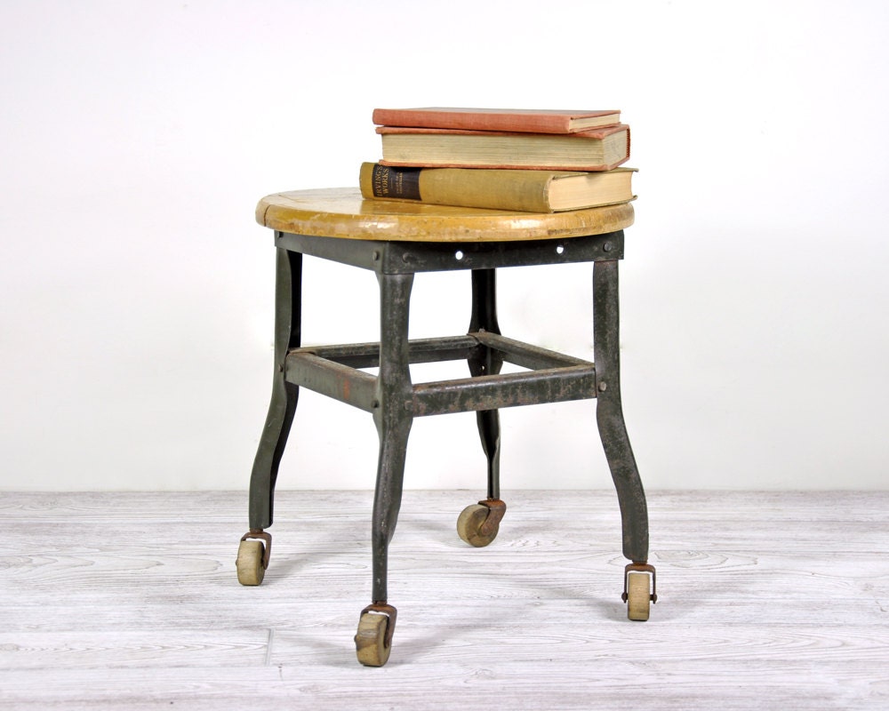Vintage Industrial Metal Factory Stool / Wood and Metal Shop Stool / Industrial Decor