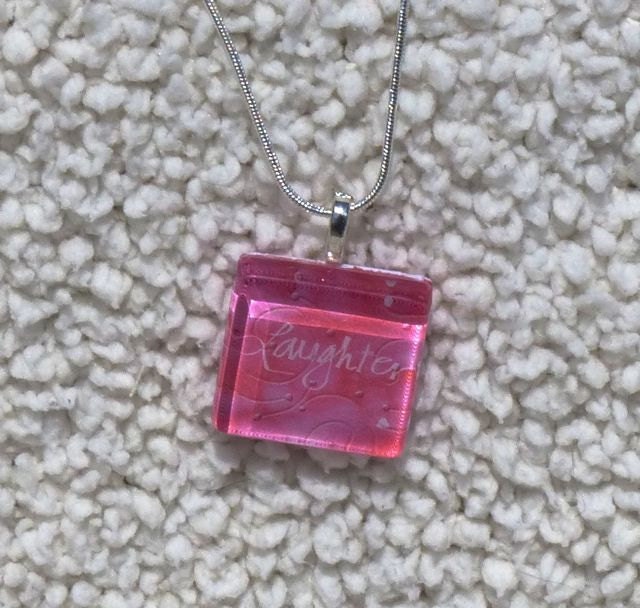 Pink Laughter Glass Tile Pendant, Laugh Pendant, Pink Pendant, Free Shipping