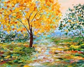 Painting original oil  Autumn Forest Landscape palette knife on canvas fine art impressionism by Karen Tarlton