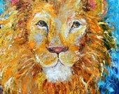 Lion Painting Original animal portrait palette knife on canvas oil impasto impressionism fine art by Karen Tarlton
