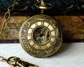 Pocket Watch - Vintage Brass,  Copper Roman Numerals, Black Filigree on Face,  Steampunk Mechanical  Movement, Groomsman gift