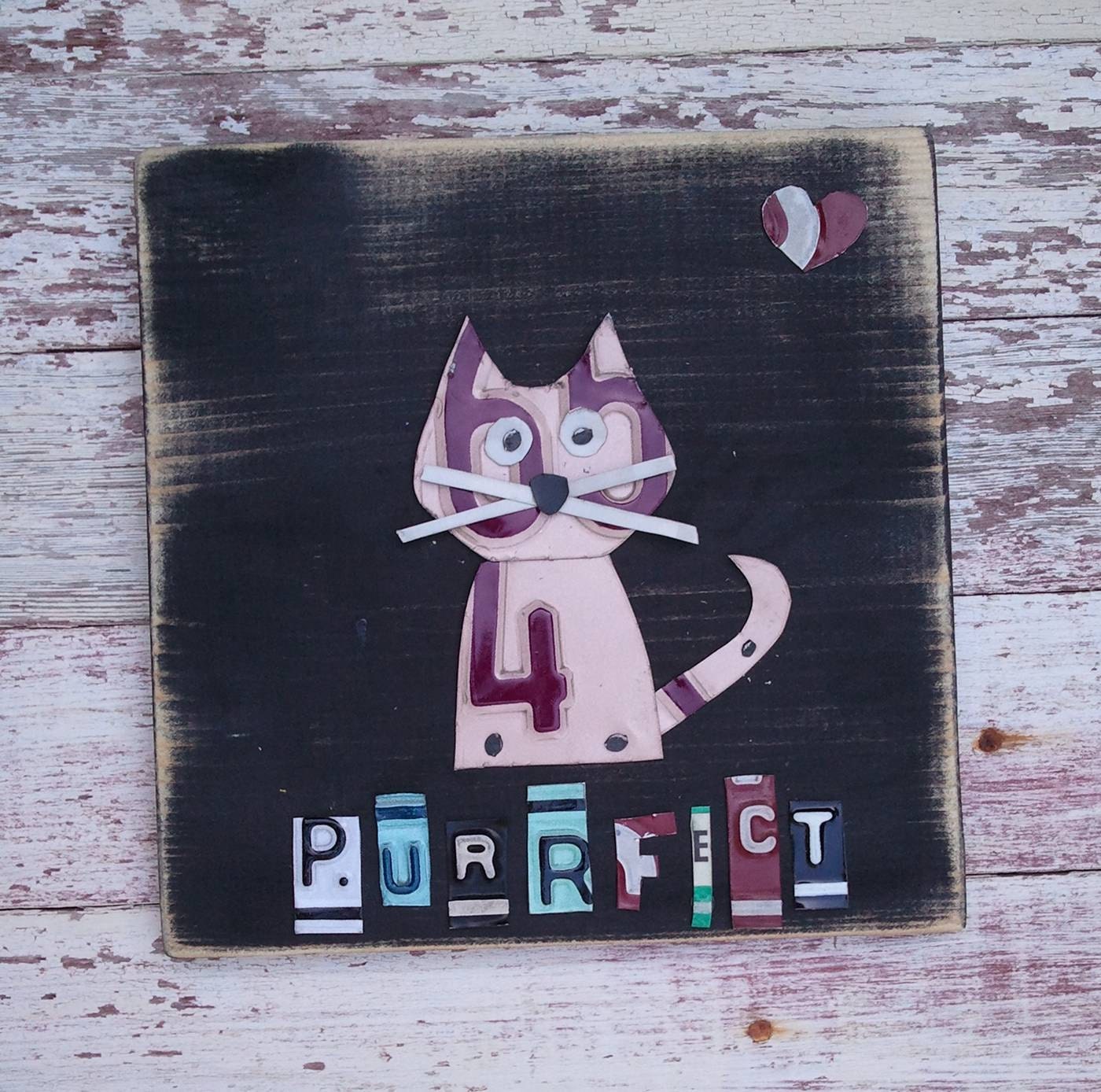 Funky Pink Kitty Cat Meow on Black Nursery Girl Boy Toddler Animal Custom License Plate Art Recycled States