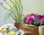 Market flowers, chives, and citrus still life original oil painting on canvas by moulton 11 x 14 inches prattcreekart