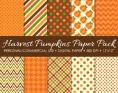 Harvest Pumpkins Digital Printable Paper Pack - For Commercial or Personal Use