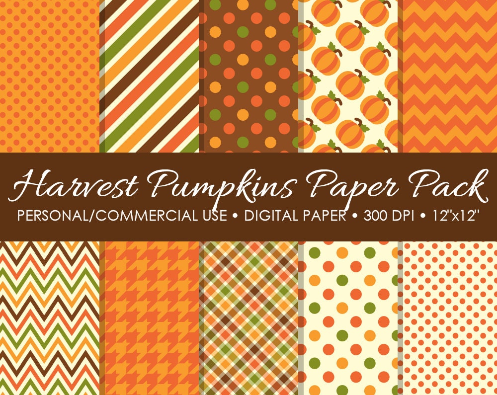Harvest Pumpkins Digital Printable Paper Pack - For Commercial or Personal Use