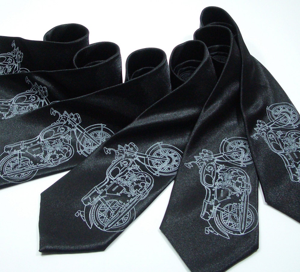 Black Tie.Groom ties - 6 groomsmen silk neckties - Motorcycle, dove gray on black tie - custom orders possible on request