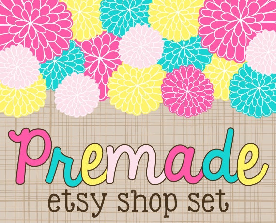 Sweet Blossoms on Kraft Crosshatch - Premade Etsy Set Il_170x135
