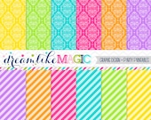 Sweet Diagonal Stripes & Damask Brights - Digital Paper Pack for Personal or Commercial Use Il_170x135