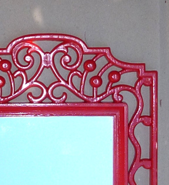 Vintage Mirror - Rubby Red - Ornate Chinese Victorian-Styled Syroco . . . 14 x 22 inches