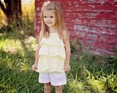 girls blouse l size 4 l halter top with ruffles in citrus yellow polka l handmade l Ready to Ship