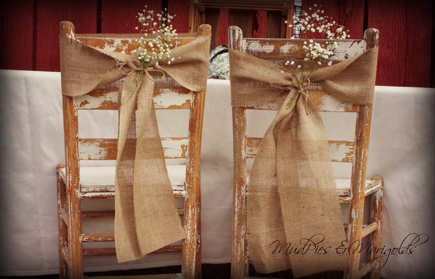 Set of 2 Burlap Chair Sashes, Rustic Wedding Decor