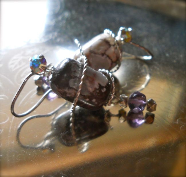 Sterling Wrapped Crazy Horse Agate Earrings