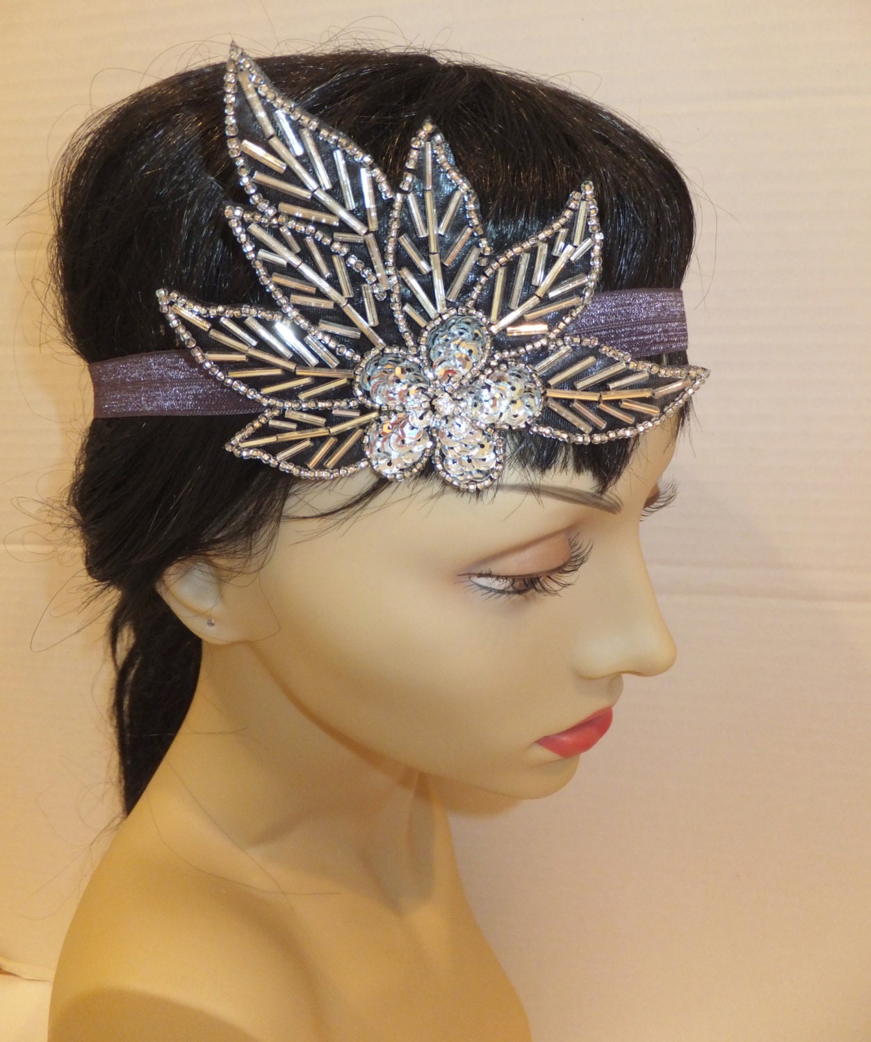 The Great Gatsby Headband, ARIA, Flapper Headband, Leaf Headband, 20s Headband, Silver Headband