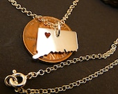 Tiny  Connecticut State , sterling silver necklace , sterling silver chain, custom heart