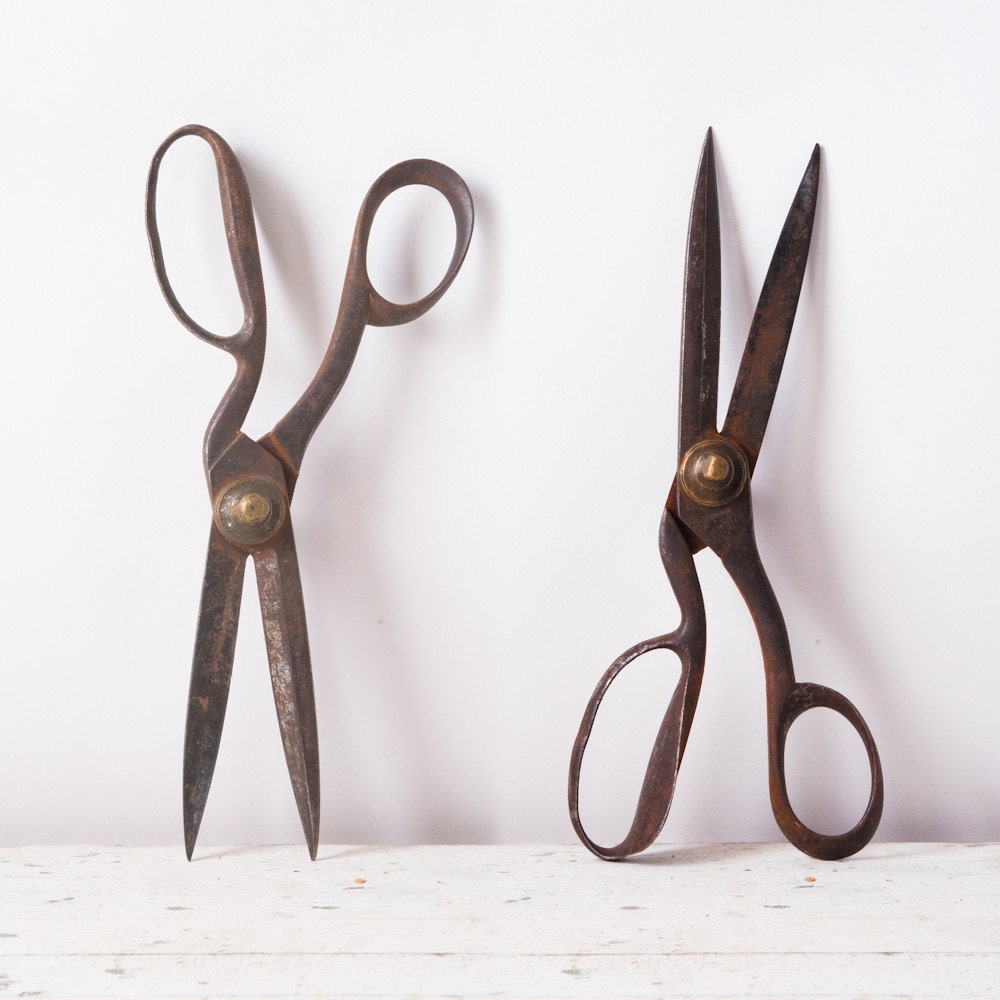 Antique Tailors Shears Scissors - 19th Century Metal Long Blade - Sewing Collectible