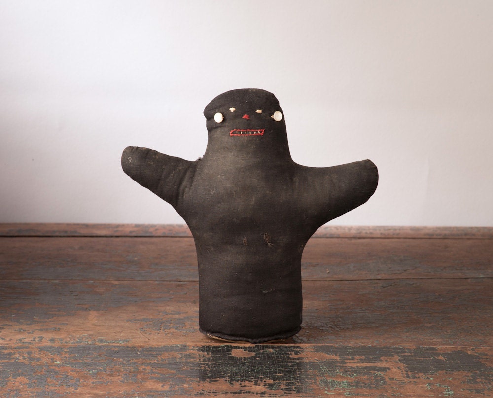Vintage Authentic Voodoo Doll - Primitive Handmade Black Americana Half Doll - Folk Art Cloth Figure Embroidered Face
