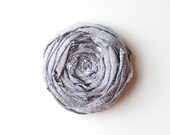 Metallic Silver Gray Silk Flower Brooch Rosette Brooch Pin Flower Pin 2.25 inches