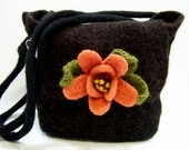 Knit Felted Wool Purse, Wool Shoulder Bag Converts to Crossbody Bag, Brown Black Tweed, Fabric Lined, Mothers Day