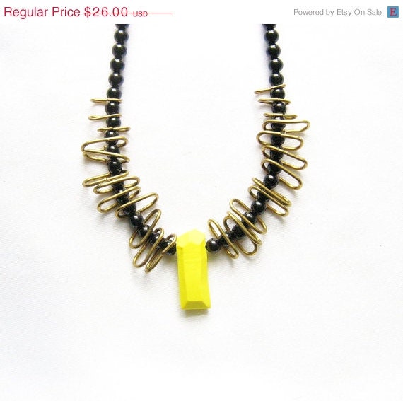 SUMMER SALE Salamander Necklace Neon Yellow and Black,  Handmade Geo Beaded Jewelry - Rare Diamonds Collection