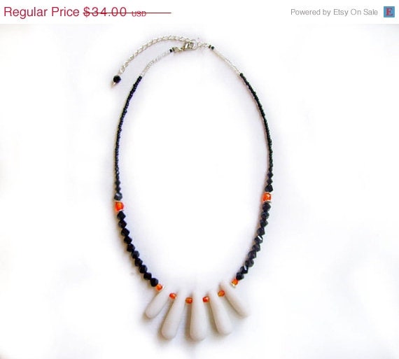 SUMMER SALE Black and White Statement Fringe Necklace - Helix  and Cones Handmade Necklace - Primitive Organics Collection Fall/Winter 2012