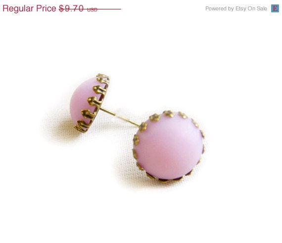 SUMMER SALE Pink Frost Bubble Post Earrings, Colorful Dots of Polymer Clay, Dome Cabochon Handmade Earrings - Simple Everyday Chic