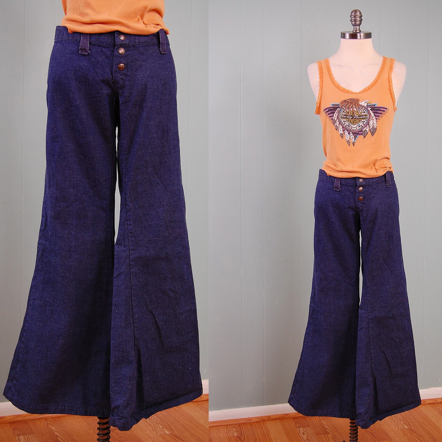 Vintage 60s bellbottoms by Ragtime / Sailor style jeans / Hip hugger hippie pants / 32 waist by 31 inseam