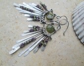 grossular garnet sterling silver paddle earrings with peridot and amethyst