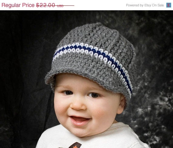 Sale Boys crochet newsboy hat, crochet baby boy hat, toddler boys hat, children spring clothing, grey white and navy blue - pick colors and