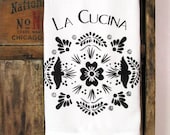 La Cucina Floursack Towel Hostess Housewarming Gift Black Screenprint