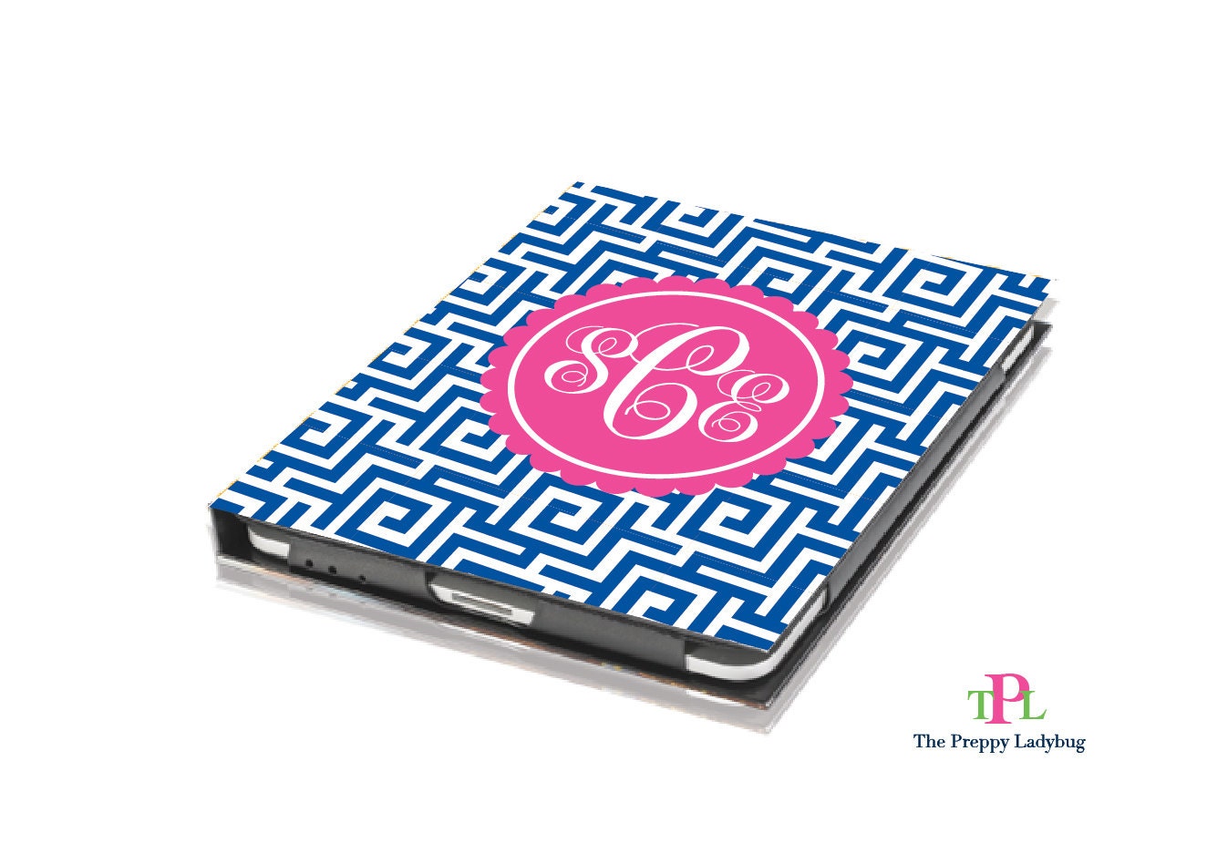 iPad or Kindle Vinyl Case - Greek Key Personalized Monogram Tablet Book Cover